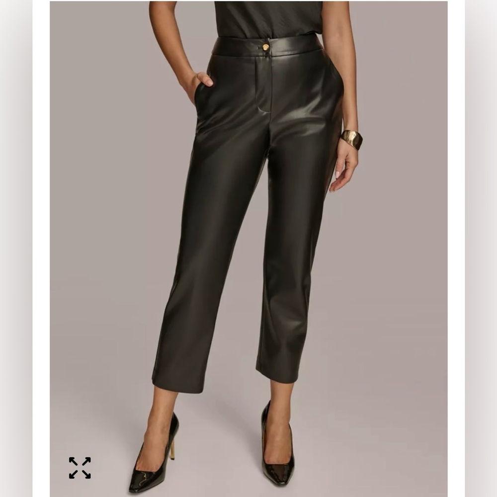 Donna Karan New York Faux Leather Slim Ankle Pants Black Size 4
